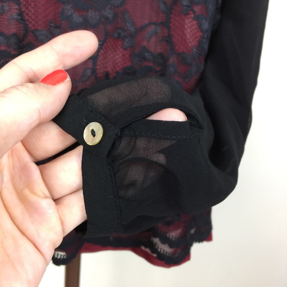 NWT THE LIMITED Maroon and Black Sheer Lace Top SMALL - Picture 5 of 7